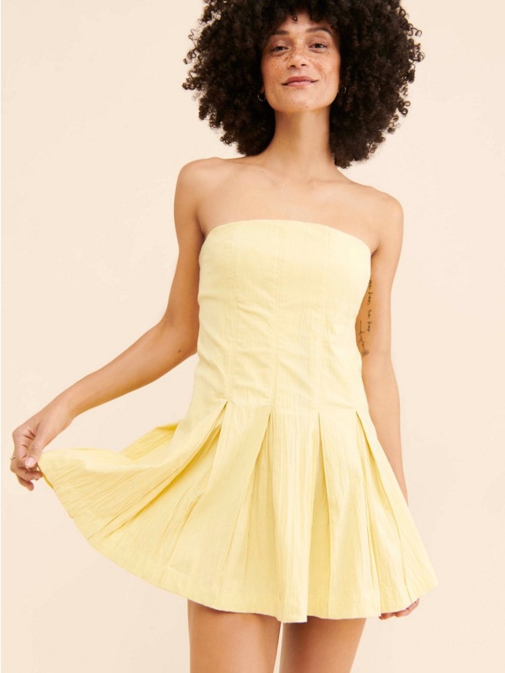 Free People Yellow Strapless Mini Dress Size XL